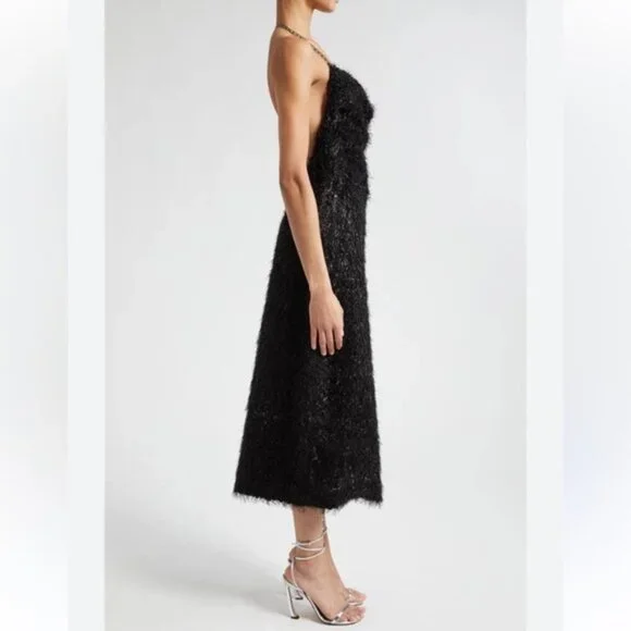 Stine Goya Black Fluffy Promise Halter Metallic Midi Dress